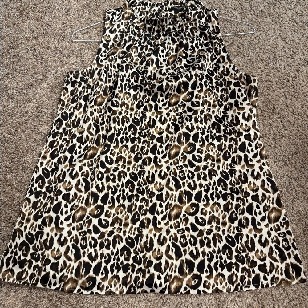 Ann Taylor Leopard Print Sleeveless Pleated Mock Neck Top